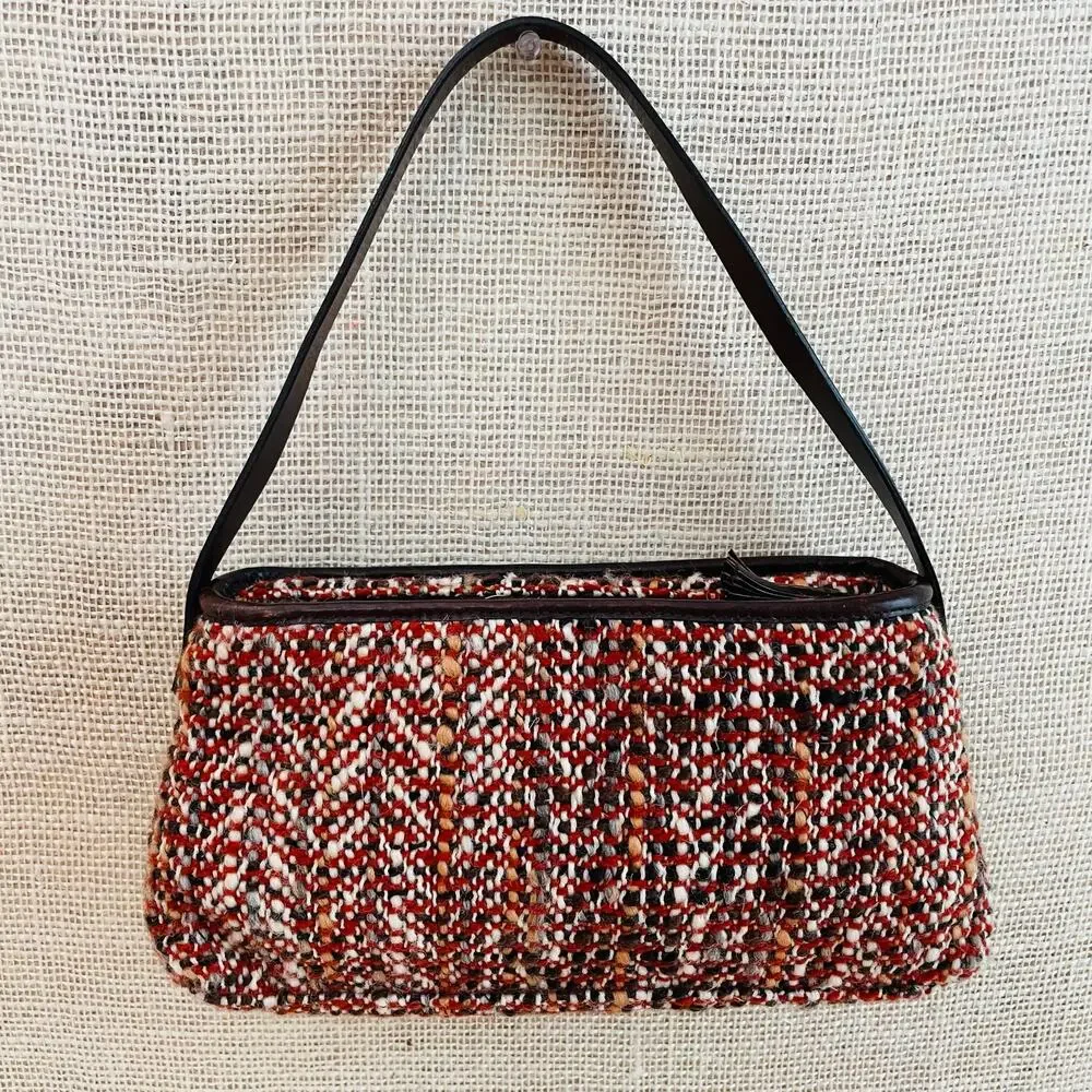 Banana Republic Fall Tweed Handbag, Purse, Shoulderbag,‎ Leather Strap, Zipper